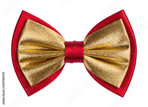 Red and gold bow tie on transparent background