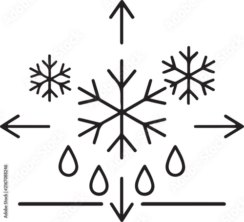 Obraz na płótnie Snowflake with directional arrows and ground line, winter weather symbol for col
