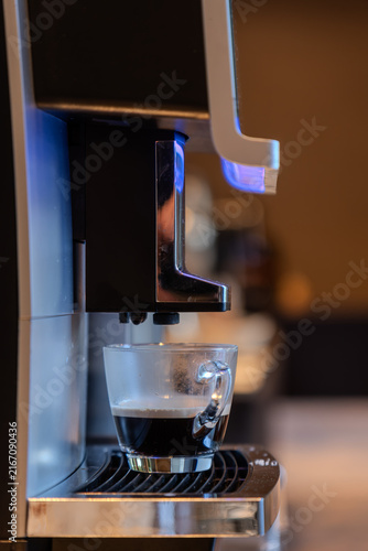 Automatic Espresso Coffee Machine Pouring Fresh Dark Coffee