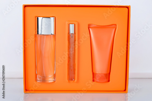 Bright Orange Cosmetic Gift Box Set with Perfume and Lotion