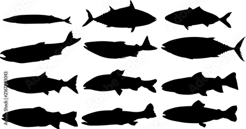 魚のシルエットイラストセット