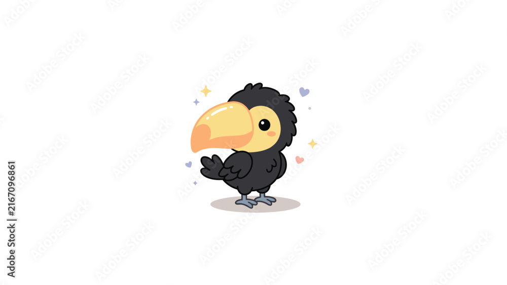 Naklejka premium Tropical toucan cartoon with large orange beak.