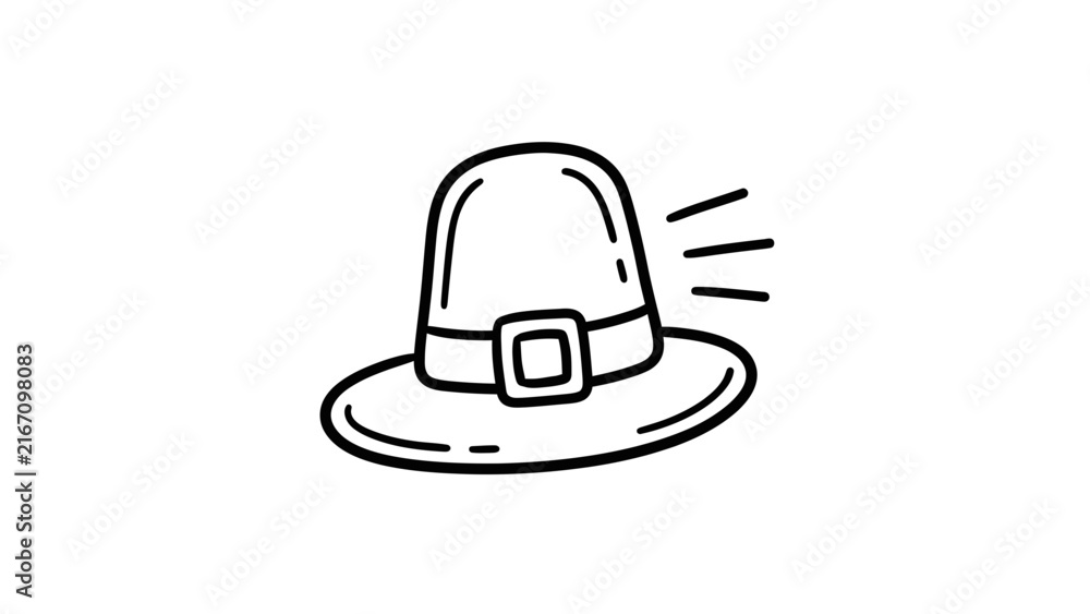 Fototapeta premium Vintage buckle hat hand-drawn pilgrim icon
