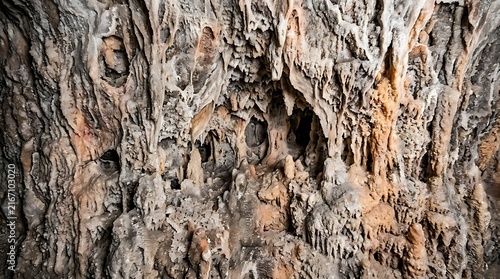 Plakat Stalactites and stalagmites hanging inside a deep limestone cave