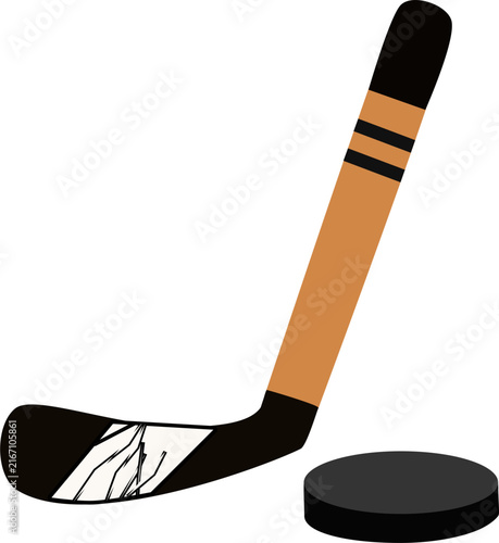 Photography Ice Hockey Stick and Puck Flat Vector Illustration