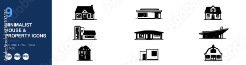Minimalist House Icons Set, Property Design Elements, Real Estate Illustration Featuring Icon, Home