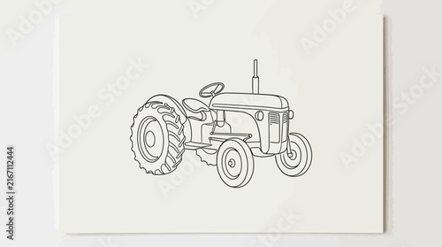 Farm tractor agricultural machinery line art drawing.