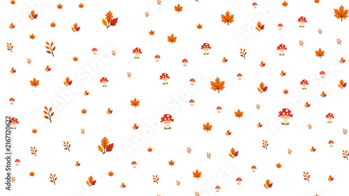 Dense Autumn Foliage and Mushroom Seamless Pattern