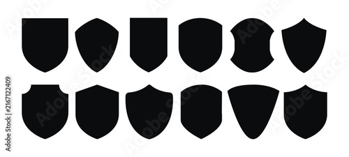 Blank Shield Silhouette Vector Set, Collection of Heraldic Crest Shapes, Coat of Arms Templates, Security Badges and Emblem Designs.