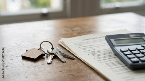 House Keys and Mortgage Document on Wooden Surface