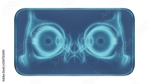Fotografía Glass Frame with X-Ray Human Eyes Medical Illustration