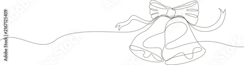 continues line christmas bell with ribbon bow vector illustration design