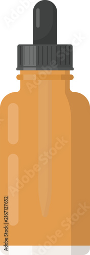 Amber Dropper Bottle Flat Illustration. Essential Oil Bottle Design Element Isolated on White Background