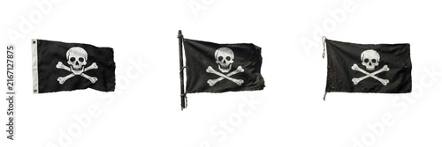 Cuadro en lienzo Set Jolly Roger Pirate Flags Collection with Skull and Crossbones Symbols and Bl