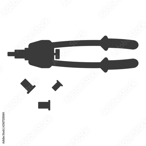 Hand riveting tool and rivet nuts glyph icon isolated on white background.