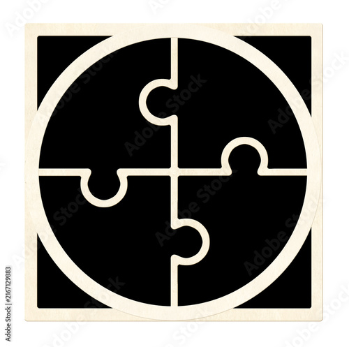 Template collage with four puzzle-shaped retro frame photo. Moodboard pictures album grid for scrapbooking. Vintage style mood board layout. Isolated on white background. Copy space for text and photo