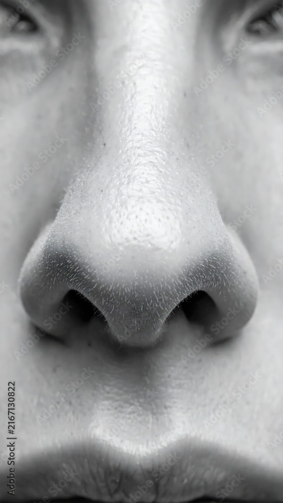 Fototapeta premium Black and white macro photo of human nose