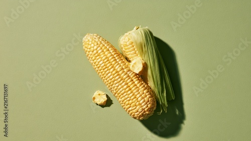 Corn on the cob with butter served on a green surface