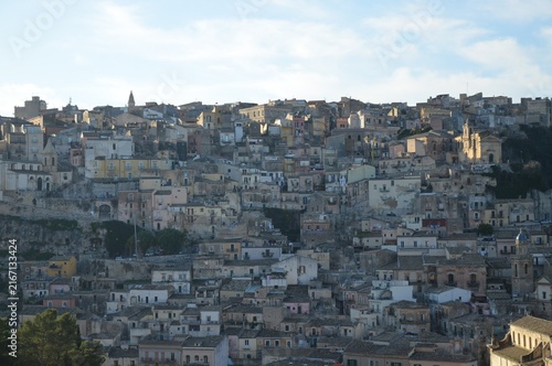 the picturesque urban cluster of Ragusa Ibla, photographed from one of the city's most famous viewpoints