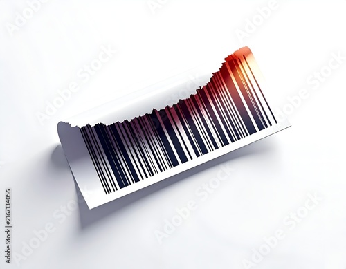 Torn paper label with barcode.