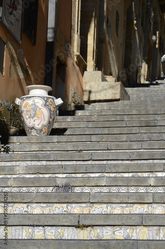Caltagirone, Sicily 01.03.2020: famous majolica tiles of the Santa Maria del Monte staircase in Caltagirone