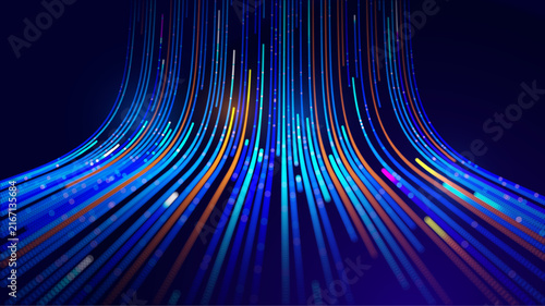 Futuristic data array visualization with flowing particle waves and digital interface representing big data analysis, pattern recognition, artificial intelligence, machine learning vector background