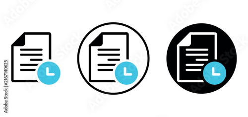 Pending document with time clock outline vector icon showing file history