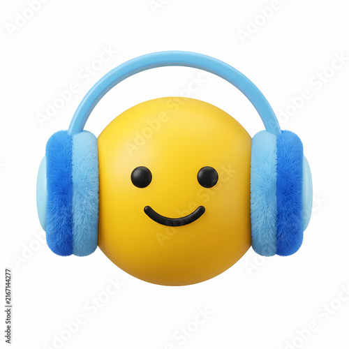 Yellow Round Face Wearing Soft Blue Ear Muffs During The Cold Winter Season Enjoying Music Through Audio Accessories Designed For Warming Ears While Listening To Favorite Songs During Chilly Days