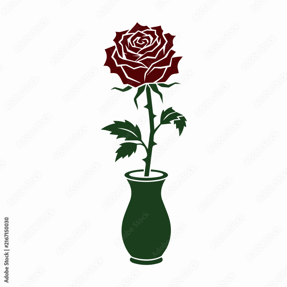 Fototapeta premium Minimalist Vector Illustration of a Single Red Rose in a Green Vase Decor