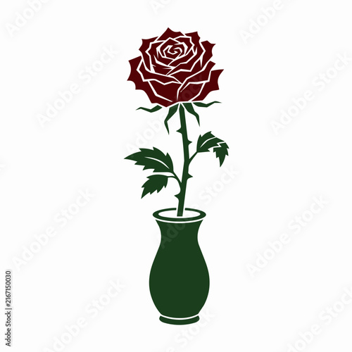 Minimalist Vector Illustration of a Single Red Rose in a Green Vase Decor