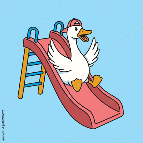 Goose playing on a slide character vector illustration