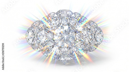 Diamond cluster ring with brilliant light refraction and sparkling gemstone facets
