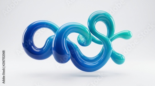 Abstract 3D fluid blue gradient shapes, glossy liquid curves on white background.