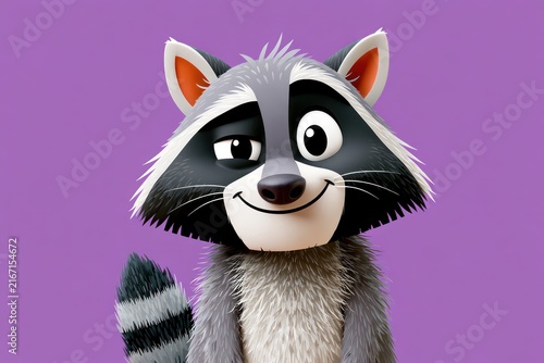 Cheeky raccoon smiling on purple background
