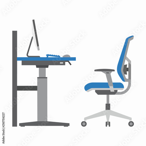 Flat Vector Illustration of Modern Standing Desk with Ergonomic Chair, Office Furniture