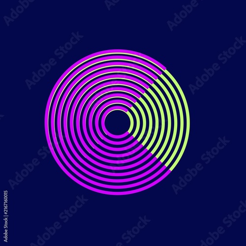Concentric Circular Line Design in Neon Pink and Lime Green on a Dark Navy Background, Abstract Modern Technology Concept