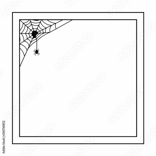 Halloween Spider Web Frame with Hanging Spider, Minimalist Vector Border for Seasonal Design