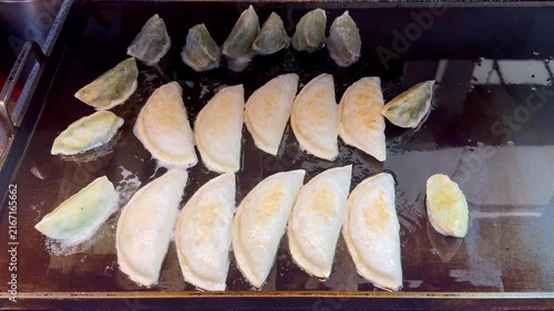 Fried Dim Sum at Korean Night Market – Crispy Dumplings on Hot Pan