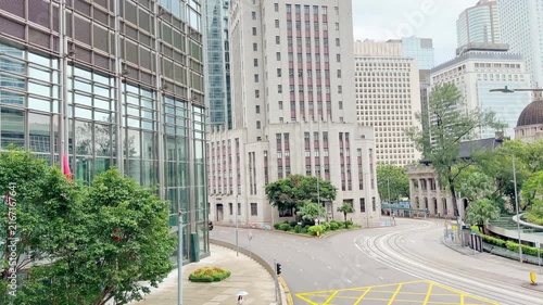 Bridge View of Road Intersection and Skyscrapers