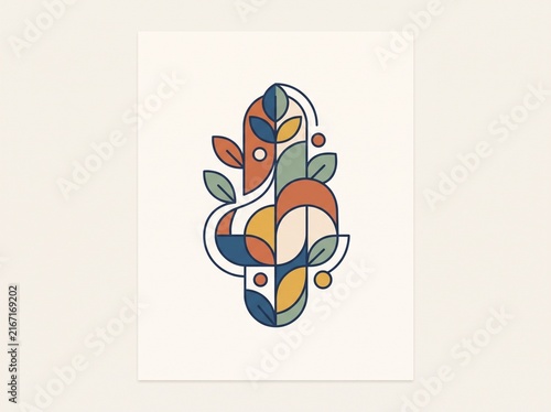 Vibrant geometric floral design with abstract organic shapes and pastel colors