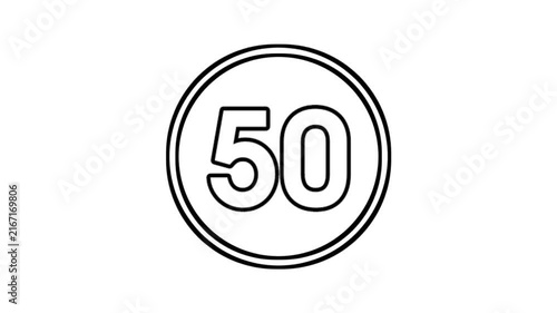 Number 50 animation motion graphics sign symbol in circle on white background video element