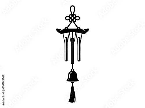 Konstfotografi Oriental Pagoda Wind Chime Silhouette, Feng Shui Bell Hanging Icon, Vector Asian