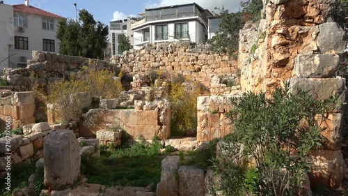 Kas, Turkey - February 16, 2026: Ruins of the Hellenistic temple in downtown Kas
