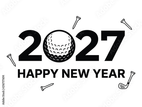 2027 happy new year golf theme isolated on white background