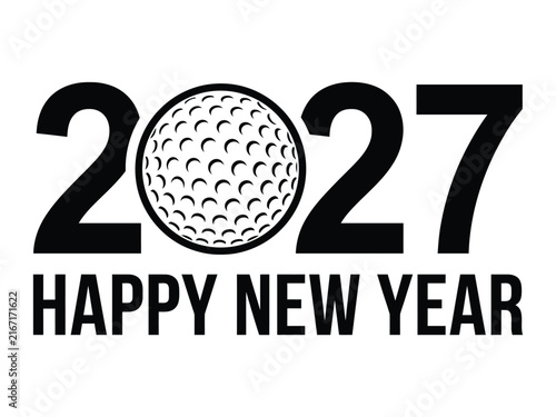 2027 happy new year golf ball design isolated on white