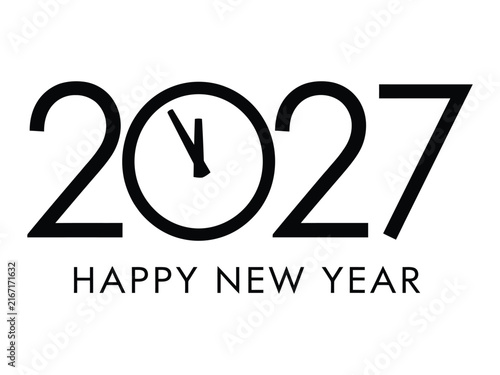 2027 happy new year greeting with clock design
