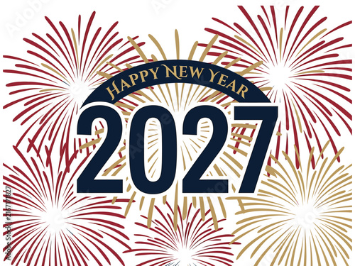Happy new year 2027 with fireworks isolated on white background
