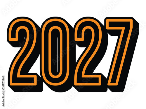 3d orange number 2027 isolated on white background