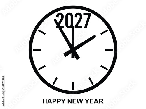Happy new year 2027 clock isolated on white background