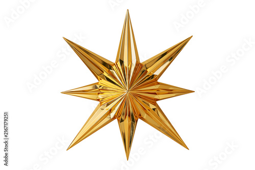 Shiny Golden Eight Pointed Christmas Star Tree Topper isolated on transparent or white background, png